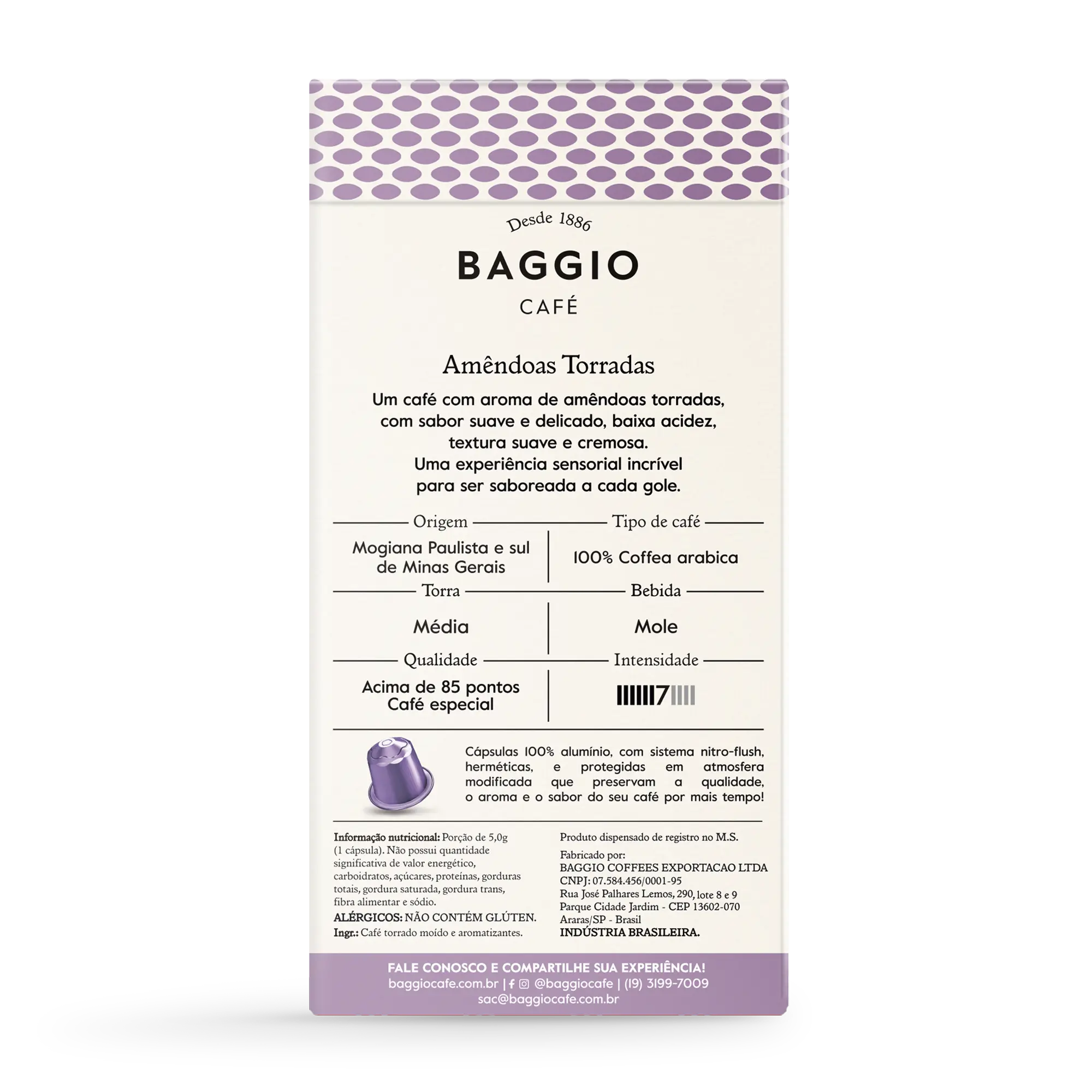Baggio Aromas Amêndoas Torradas - 10 Cápsulas p/ Nespresso*